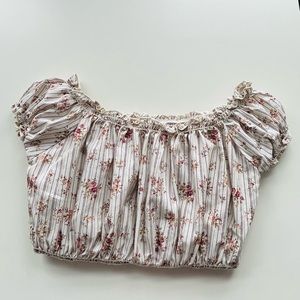 Floral Print Smocked Off Shoulder Crop Top